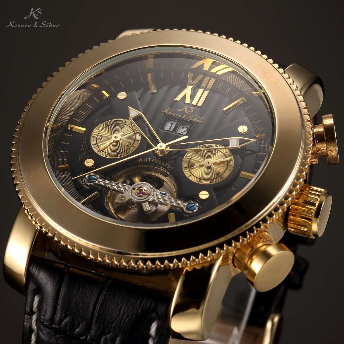 KRONEN & SOHNE Automatic Skeleton Tourbillon Chrono Watch Brand new w/ BOX, PAPERS