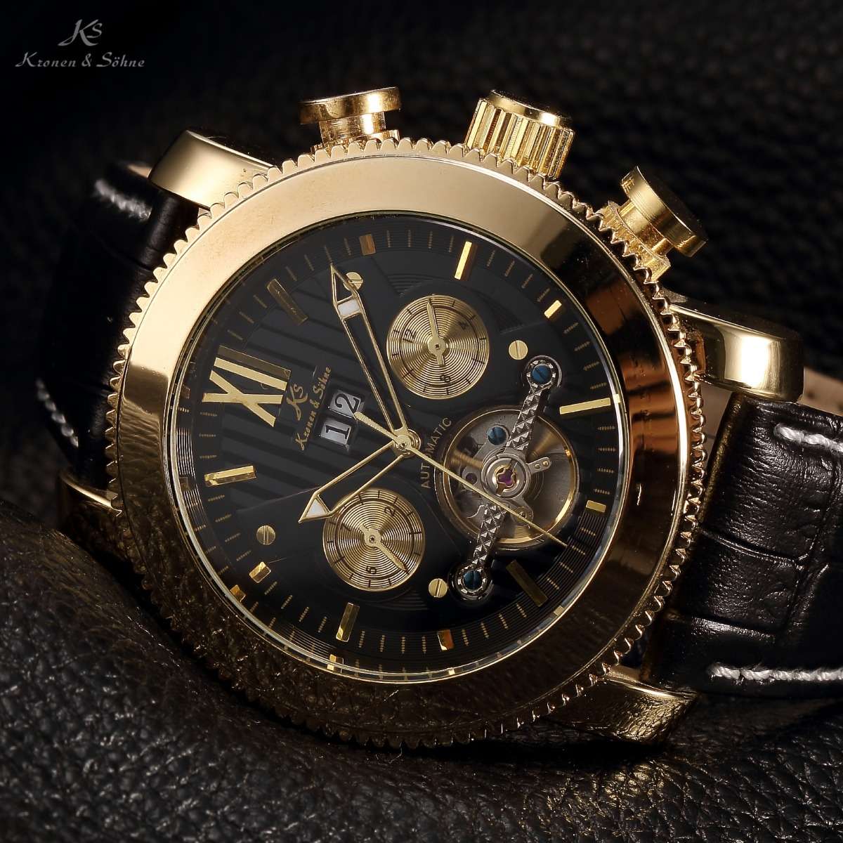 KRONEN & SOHNE Automatic Skeleton Tourbillon Chrono Watch Brand new w/ BOX, PAPERS