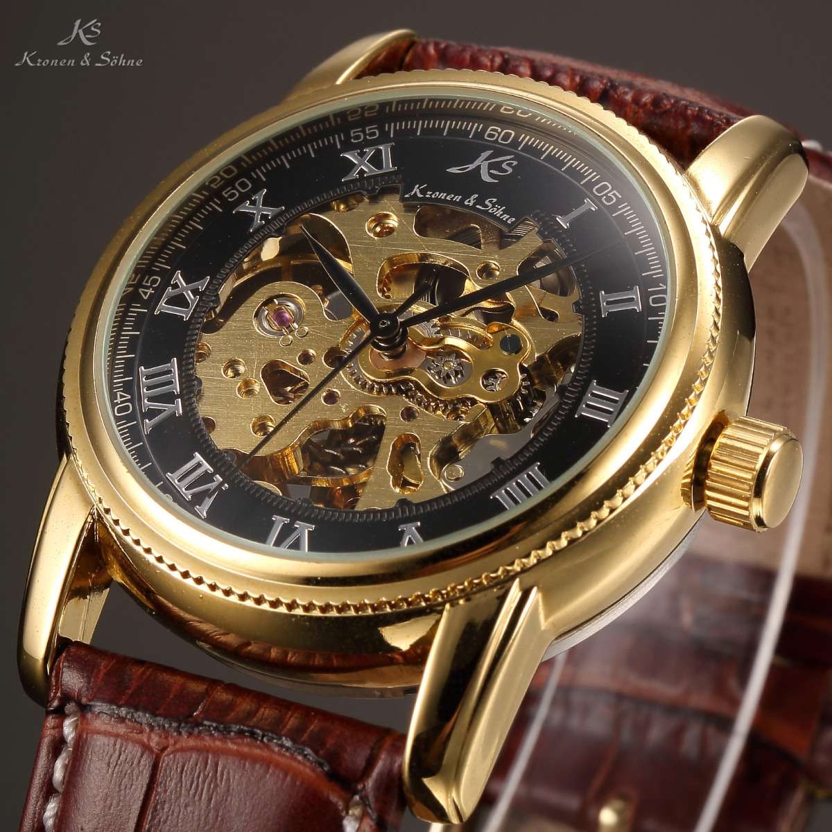KRONEN & SOHNE Classic Rome Skeleton Automatic Mechanical Watch w/ box, papers