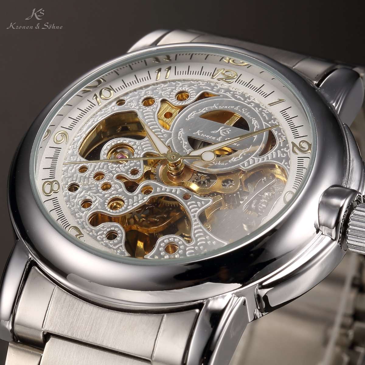 brand new KRONEN & SOHNE **Mech Warrior** Skeleton Steel Automatic Mechanical Watch