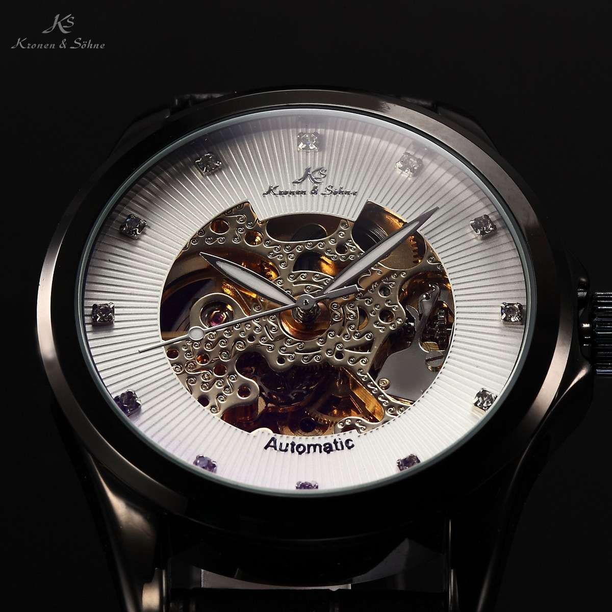 brand new!! KRONEN & SOHNE **Royal Carving** Skeleton Warrior Automatic Mechanical Leather Watch