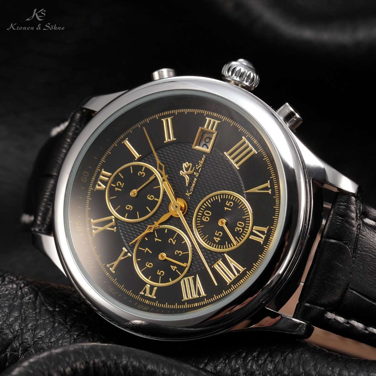 KRONEN & SOHNE Luxury Imperial Voyager Chronograph Automatic Mechanical Watch w/ BOX AND PAPERS