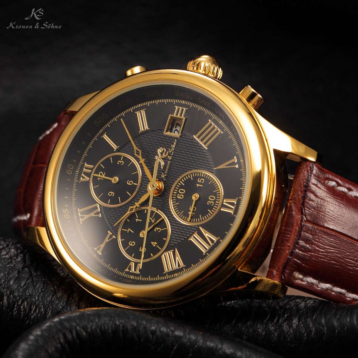 KRONEN & SOHNE Luxury Imperial Voyager Chronograph Automatic Mechanical Watch w/ BOX AND PAPERS