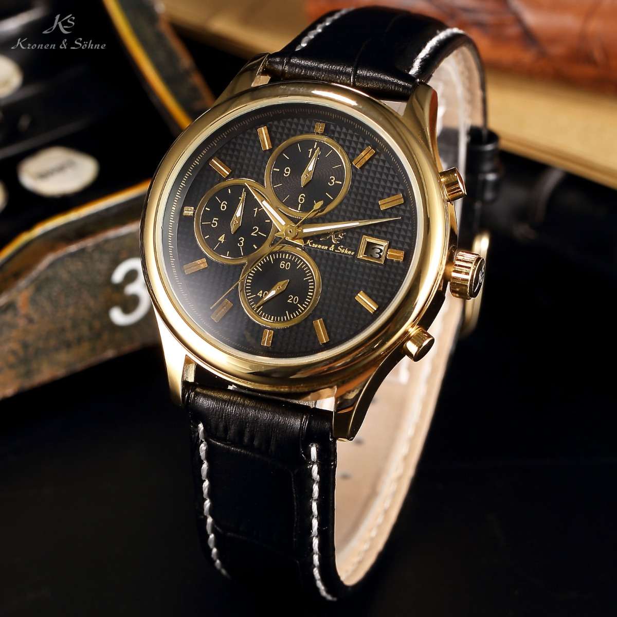 KRONEN & SOHNE Imperial Jules Verne Voyager AUTOMATIC Chronograph Watch w/ BOX AND PAPERS