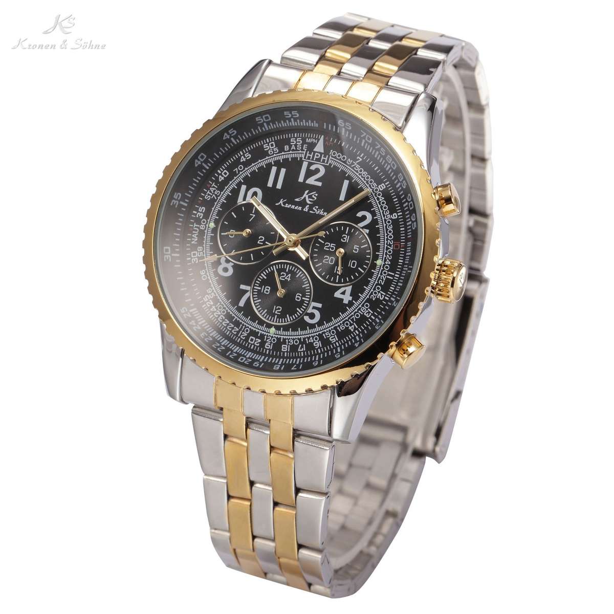 *R1* KRONEN & SOHNE Aviator AUTOMATIC Flight Calculator Leather Chrono w/ box, papers