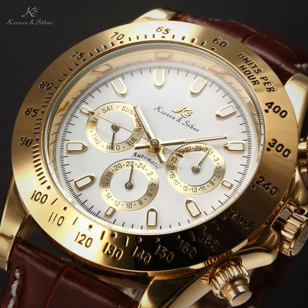 brand new KRONEN & SOHNE Sailor AUTOMATIC MECCANICO Brown Leather Watch