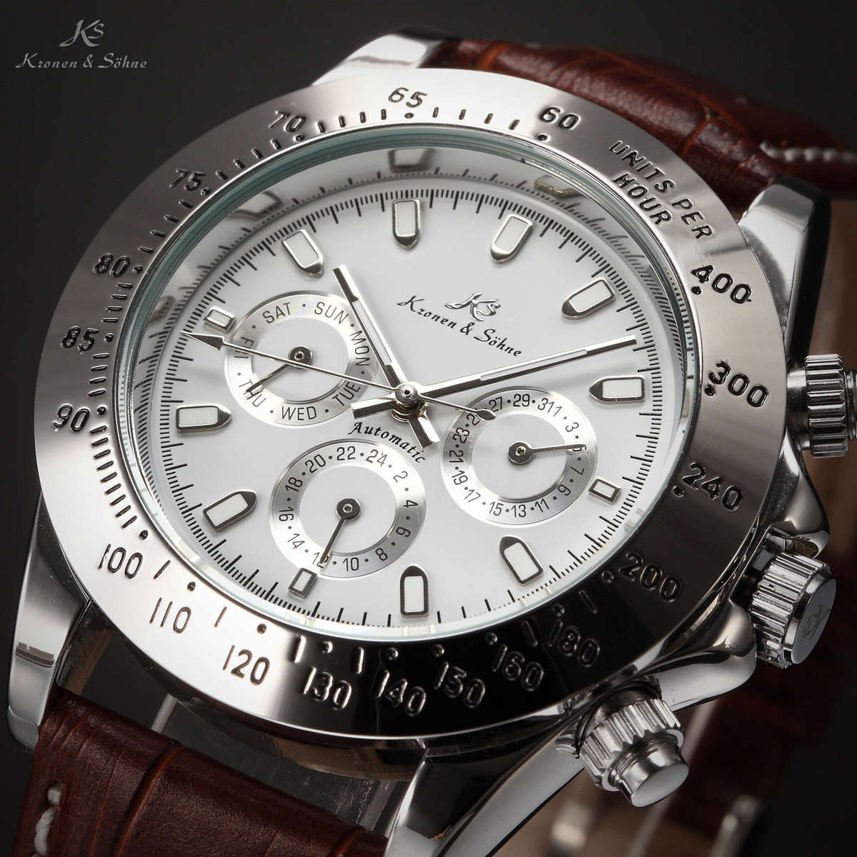 KRONEN & SOHNE Imperial Automatic MECCANICO Chronograph Watch w/ box, papers