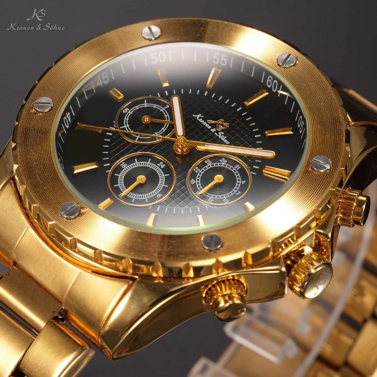 KRONEN & SOHNE Luxury GOLD Imperial Loki Chronograph Automatic Watch BRAND NEW