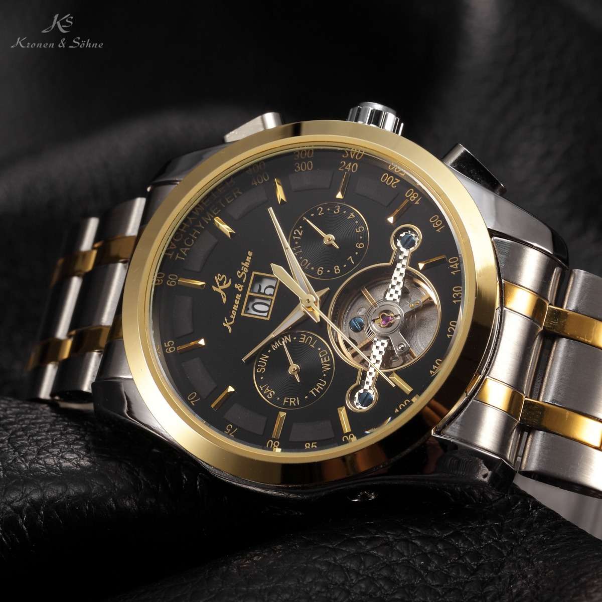 *1 DAY ONLY* KRONEN & SOHNE Tourbillon Automatic Mechanical Watch w/ box, papers, warranty