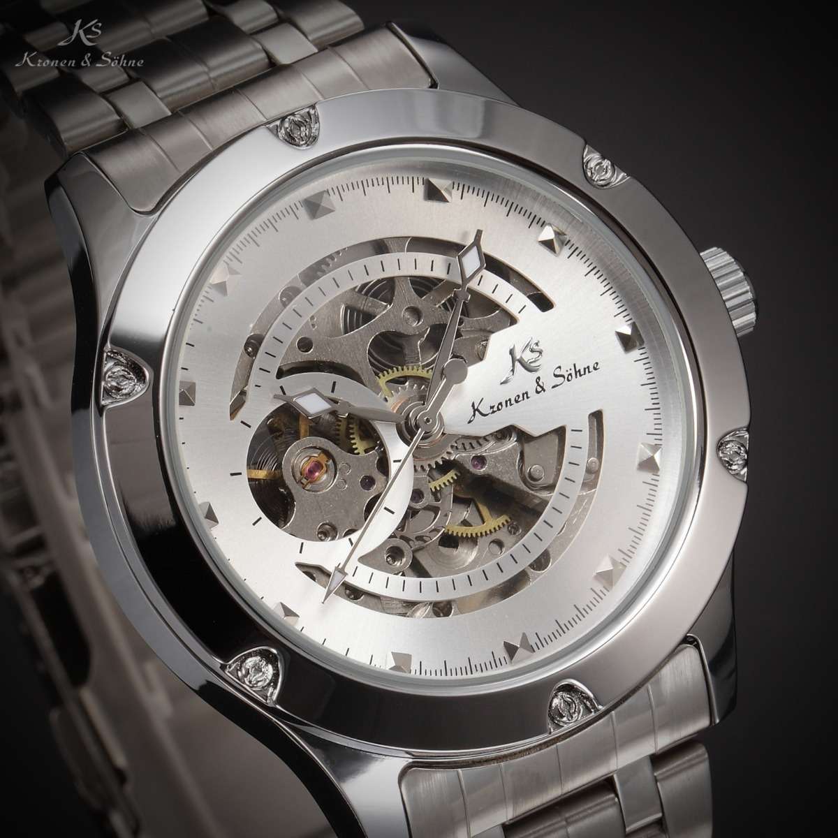 KRONEN & SOHNE Navigator Voyager Skeleton AUTO STEEL Watch w/ BOX AND PAPERS