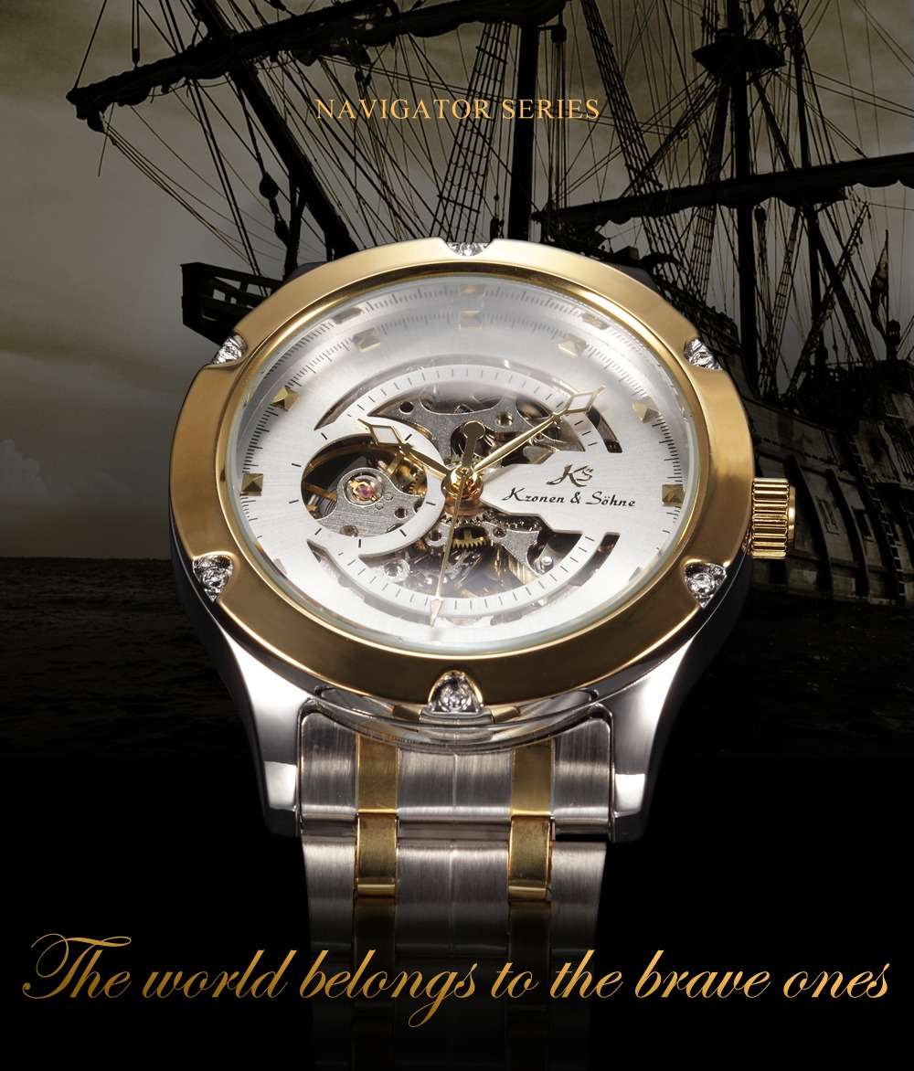 KRONEN & SOHNE Navigator Voyager See Through Skeleton Automatic Steel Watch w/ BOX AND PAPERS