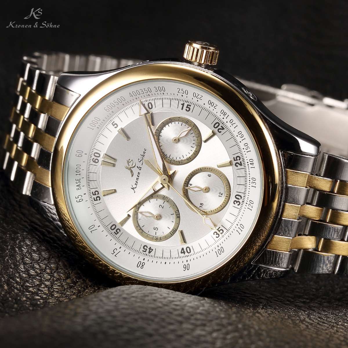 KRONEN & SOHNE Daytona AUTOMATIC Two Tone Watch w/ box, papers, warranty