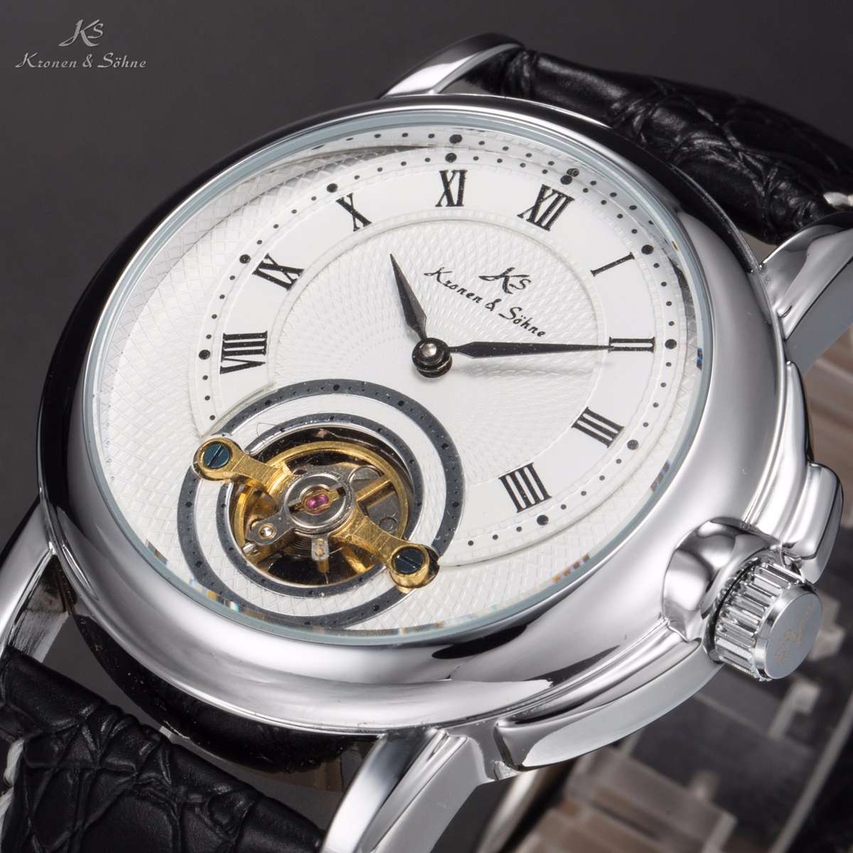 KRONEN & SOHNE "Circulus" Navi Balance Wheel Leather Watch w/ BOX AND PAPERS