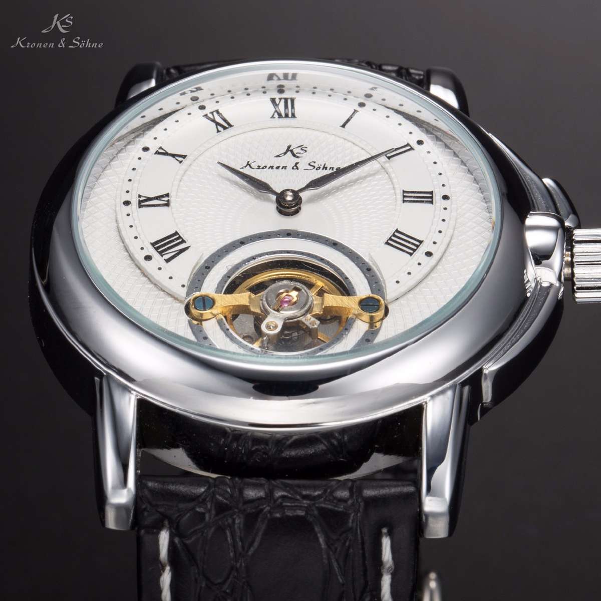 KRONEN & SOHNE "Circulus" Navi Balance Wheel Leather Watch w/ BOX AND PAPERS