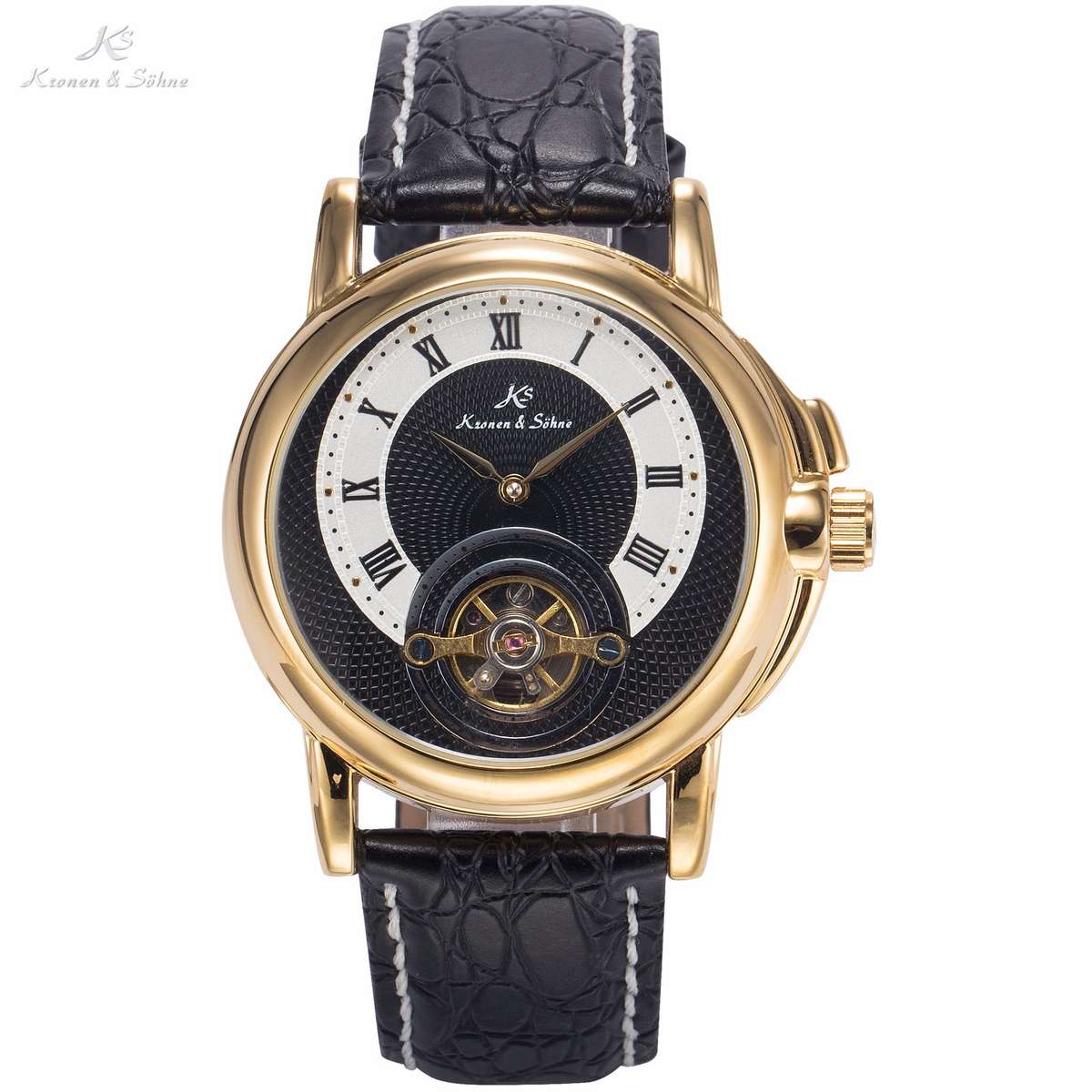 new!! KRONEN & SOHNE "Circulus" Navi Balance Wheel Leather Watch w/ BOX AND PAPERS