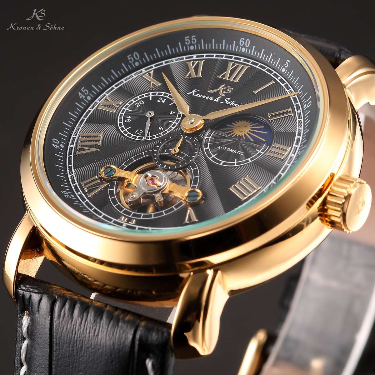 KRONEN & SOHNE Moonphase Skeleton Tourbillon Chrono Watch Brand new w/ BOX, PAPERS