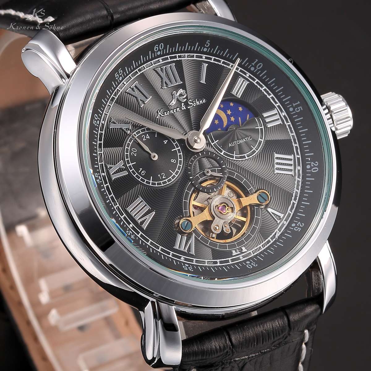 KRONEN & SOHNE Moonphase Skeleton Tourbillon Chrono Watch Brand new w/ BOX, PAPERS