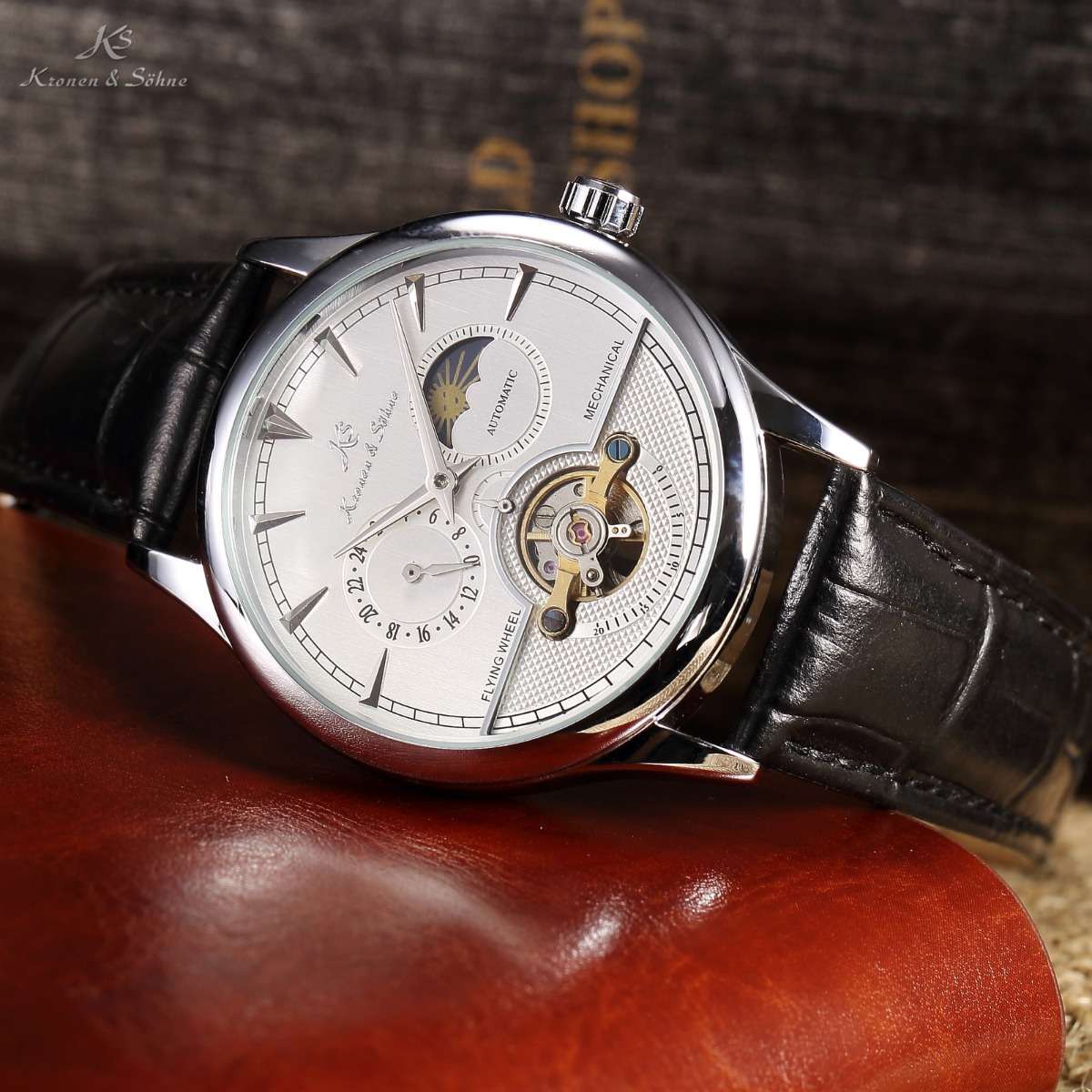 last for xmas!! KRONEN & SOHNE Moonphase Skeleton Tourbillon Chrono Watch Brand new w/ BOX, PAPERS