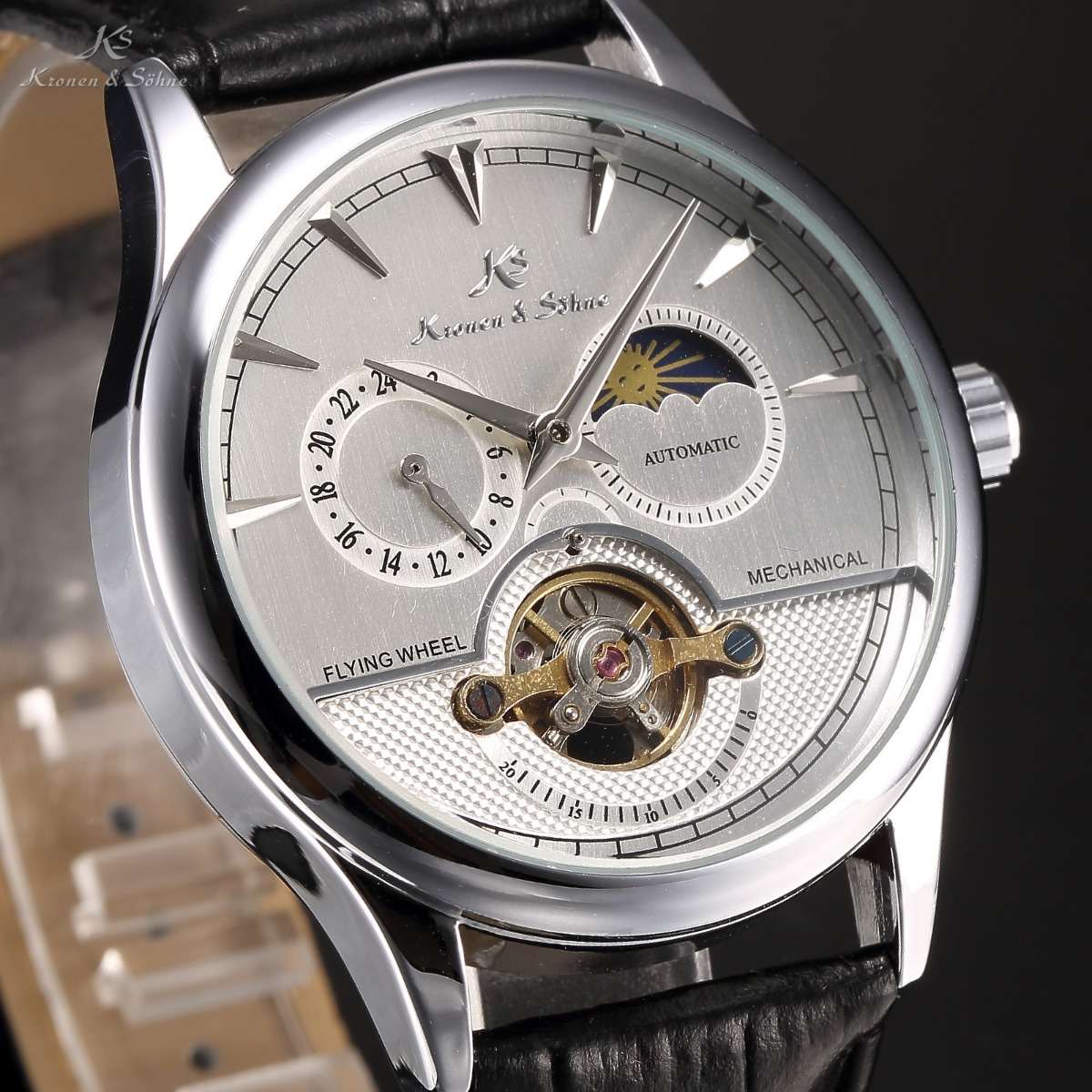brand new!! KRONEN & SOHNE Moonphase Skeleton Tourbillon Chrono Watch w/ BOX, PAPERS