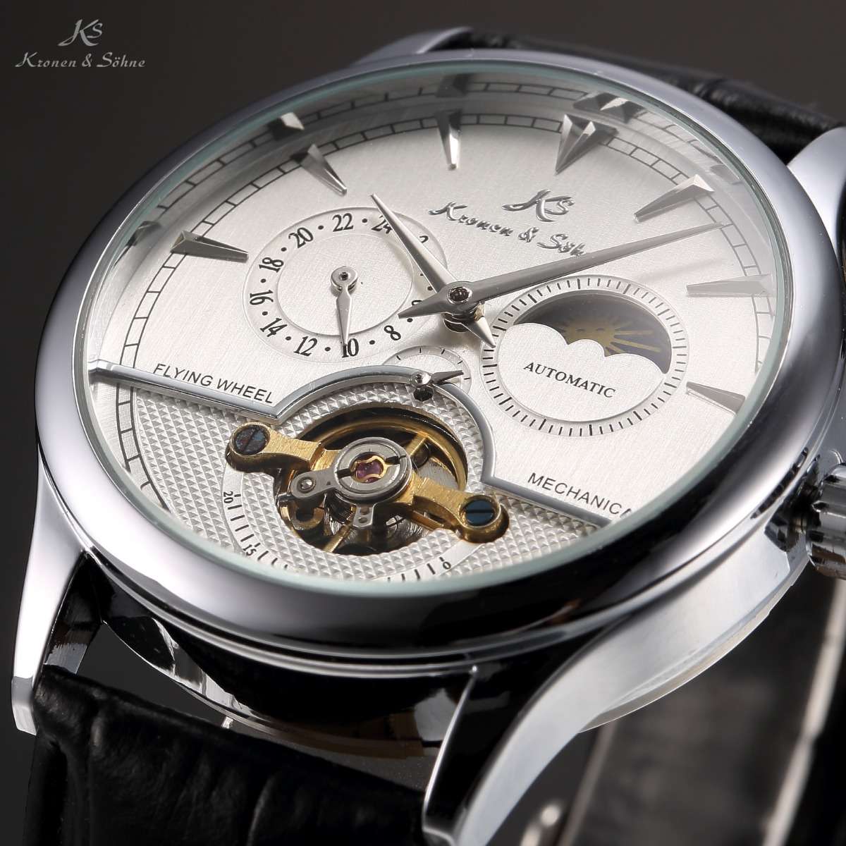 KRONEN & SOHNE Moonphase Skeleton Tourbillon Chrono Watch w/ BOX, PAPERS