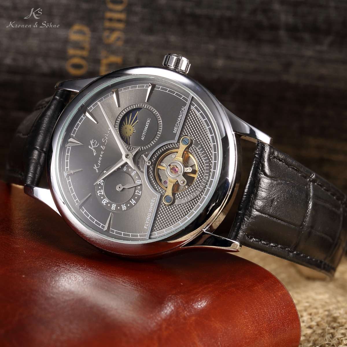 KRONEN & SOHNE Moonphase Skeleton Tourbillon Chrono Watch brand new w/ BOX, PAPERS