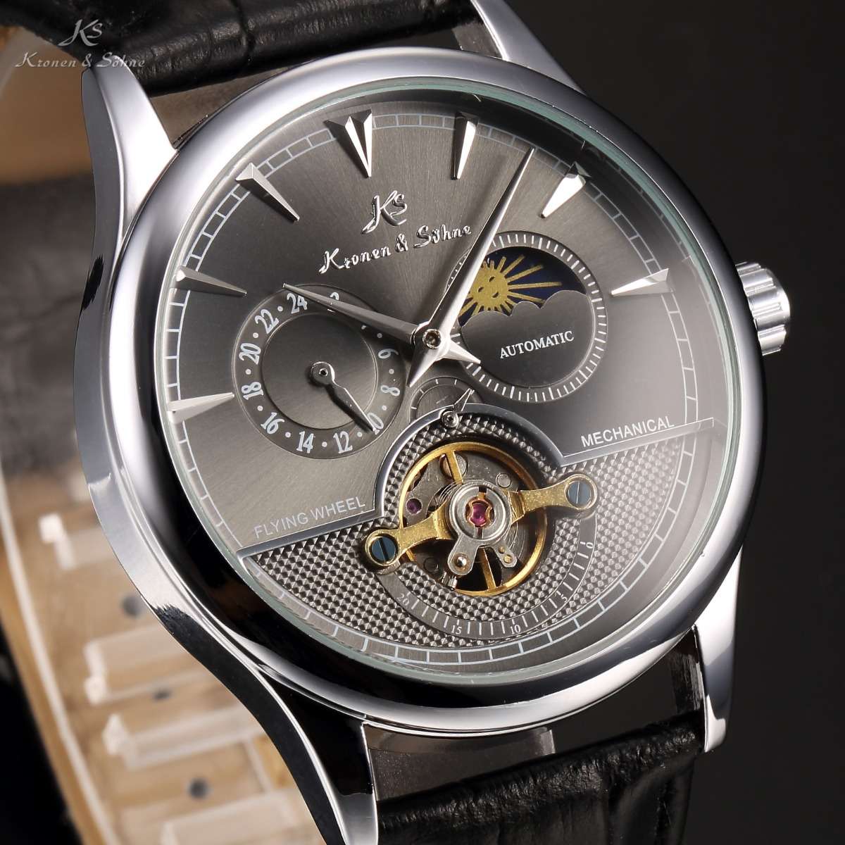 KRONEN & SOHNE Moonphase Skeleton Tourbillon Chrono Watch brand new w/ BOX, PAPERS