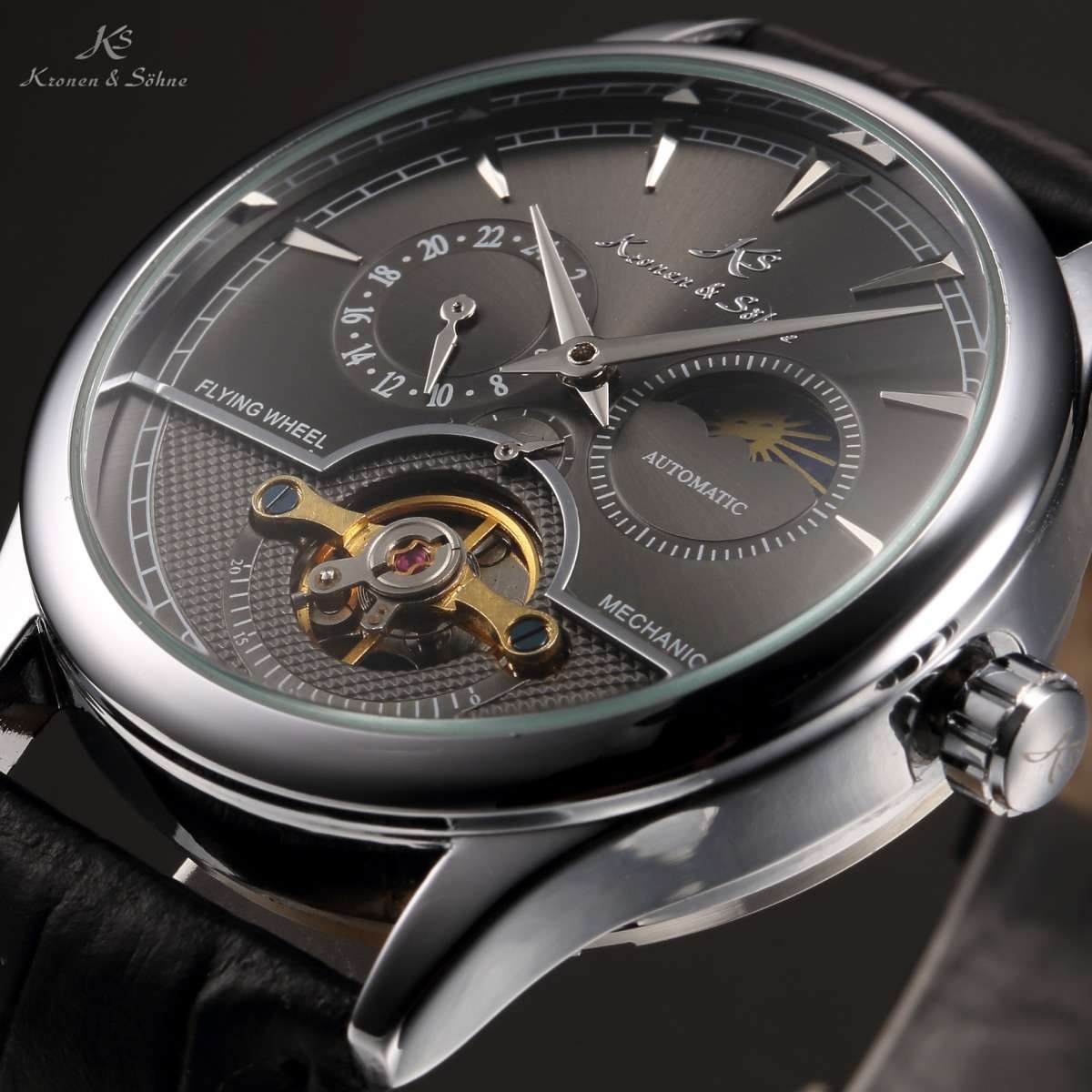 KRONEN & SOHNE Moonphase Skeleton Tourbillon Chrono Watch brand new w/ BOX, PAPERS