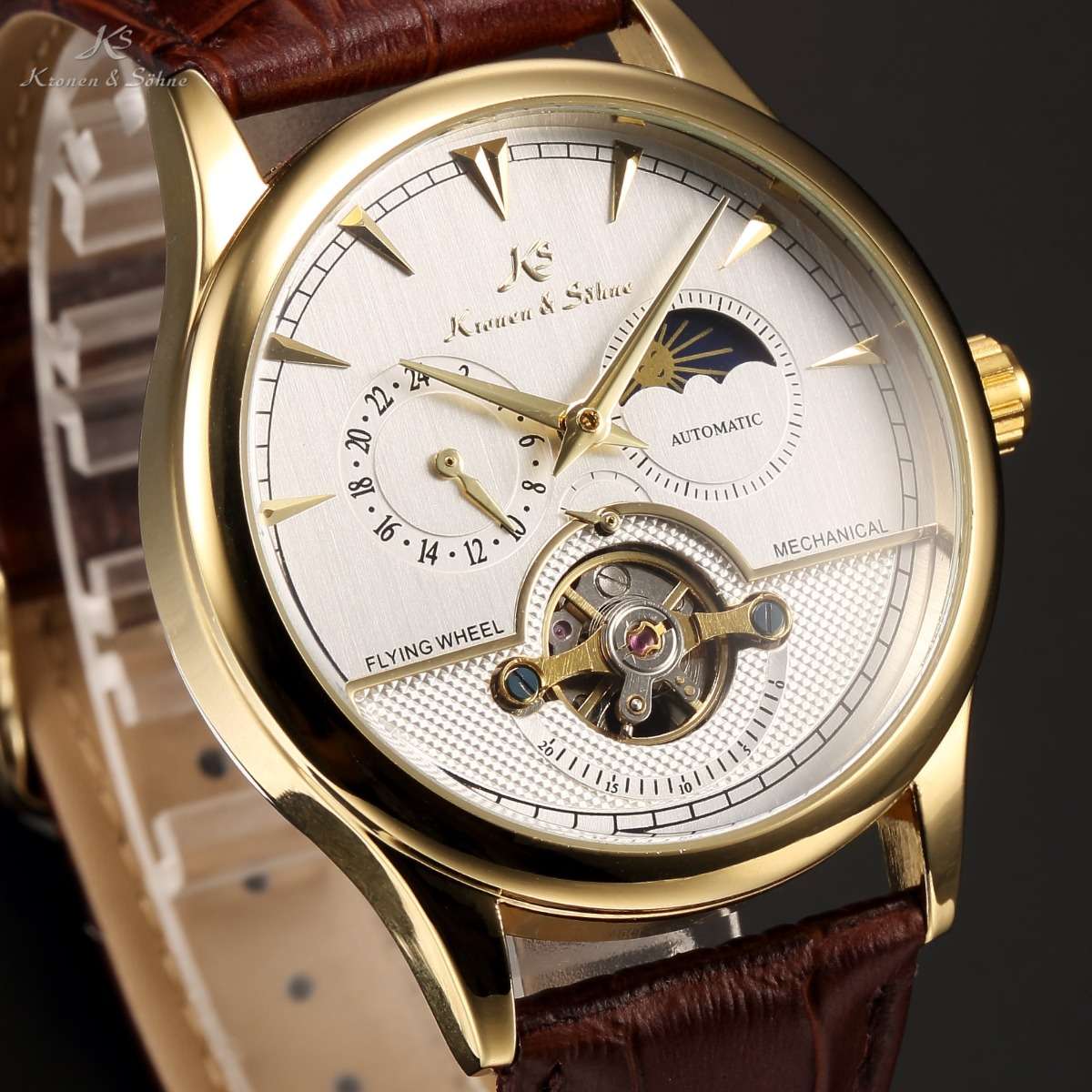 Brand new!! KRONEN & SOHNE Moonphase Skeleton Tourbillon Chrono Watch w/ BOX, PAPERS