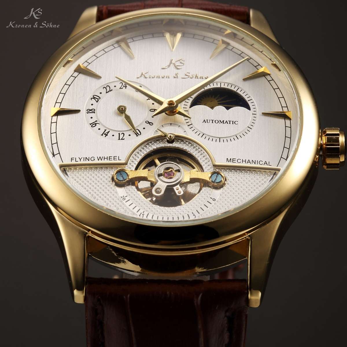 Brand new!! KRONEN & SOHNE Moonphase Skeleton Tourbillon Chrono Watch w/ BOX, PAPERS