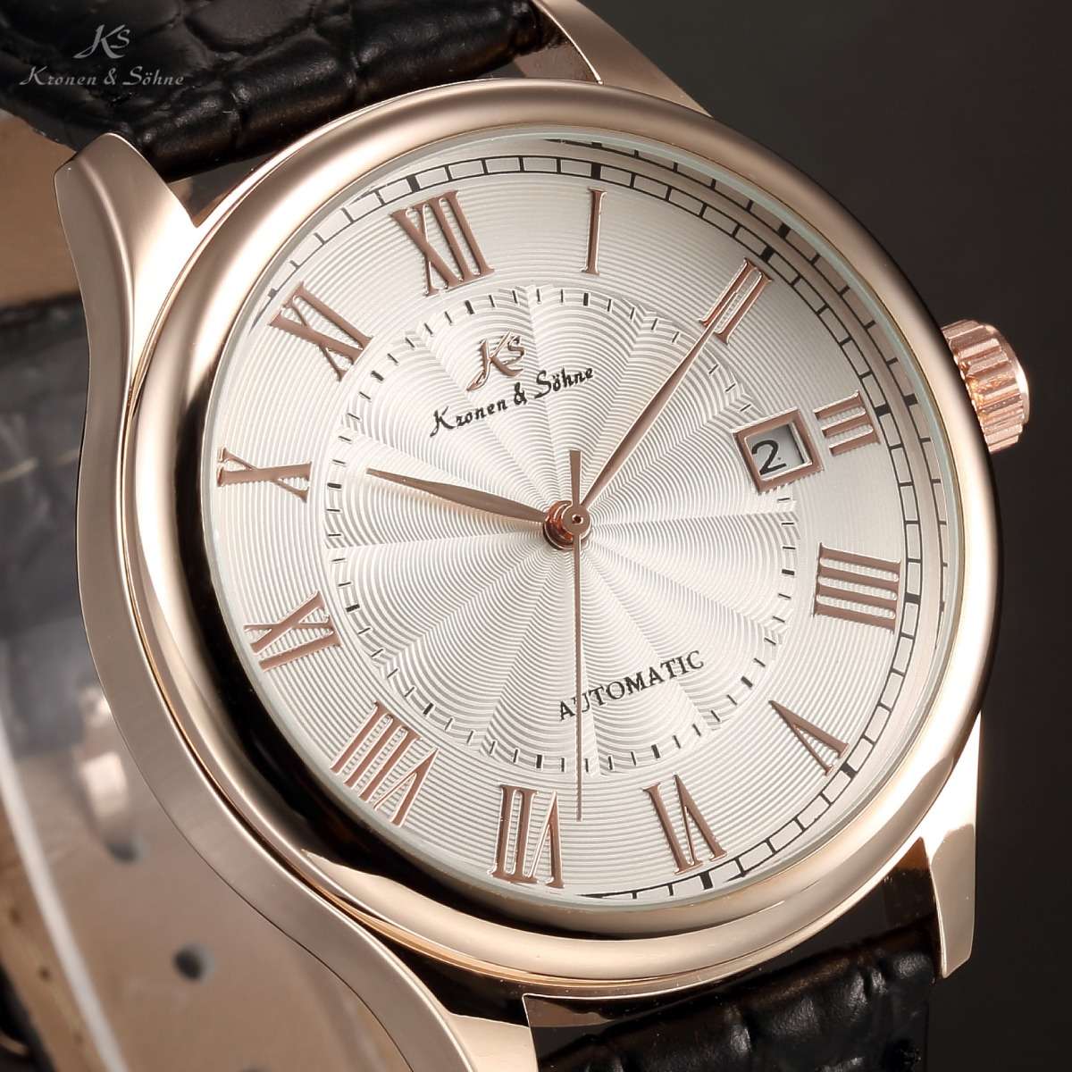 KRONEN & SOHNE JULES VERNE Classic Leather Chronograph AUTOMATICO Watch w/ BOX AND PAPERS