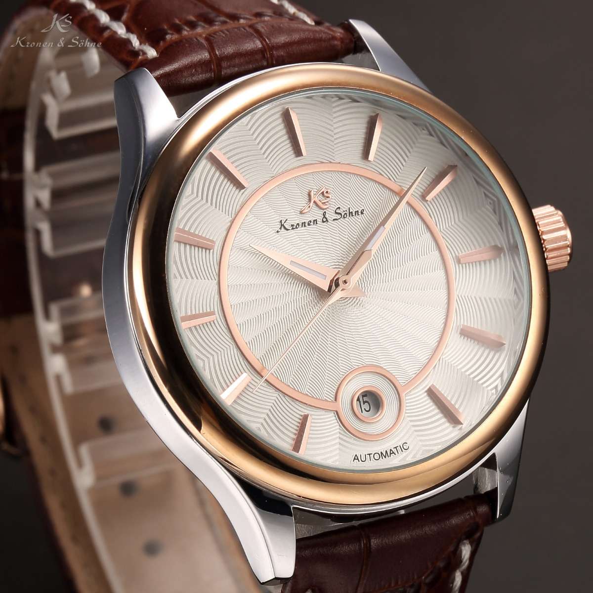 KRONEN & SOHNE Classic 3H Leather Chronograph AUTOMATICO Watch w/ BOX AND PAPERS