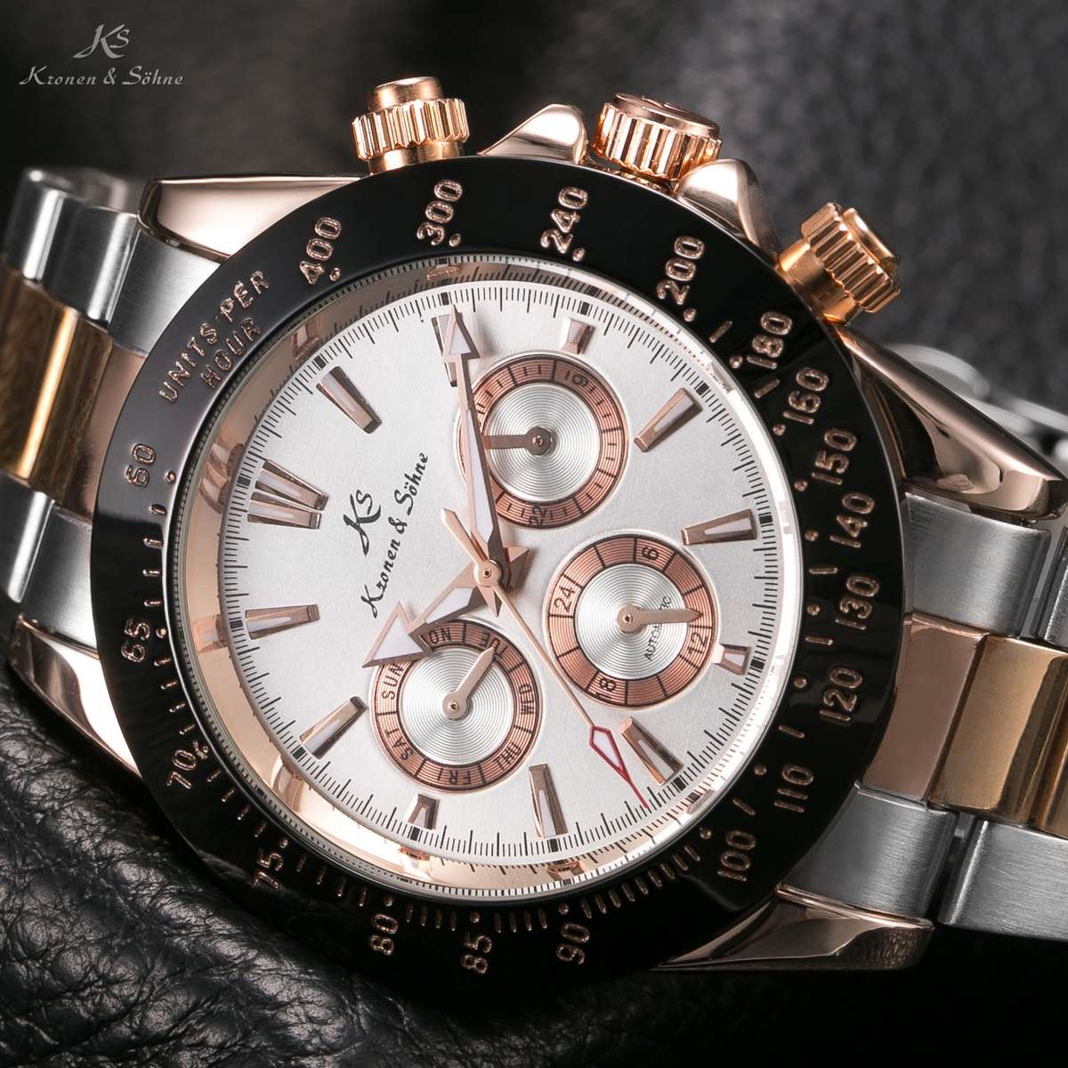 ends @ 1:30pm!! KRONEN & SOHNE Luxury Chronograph Racer Automatic Watch BRAND NEW