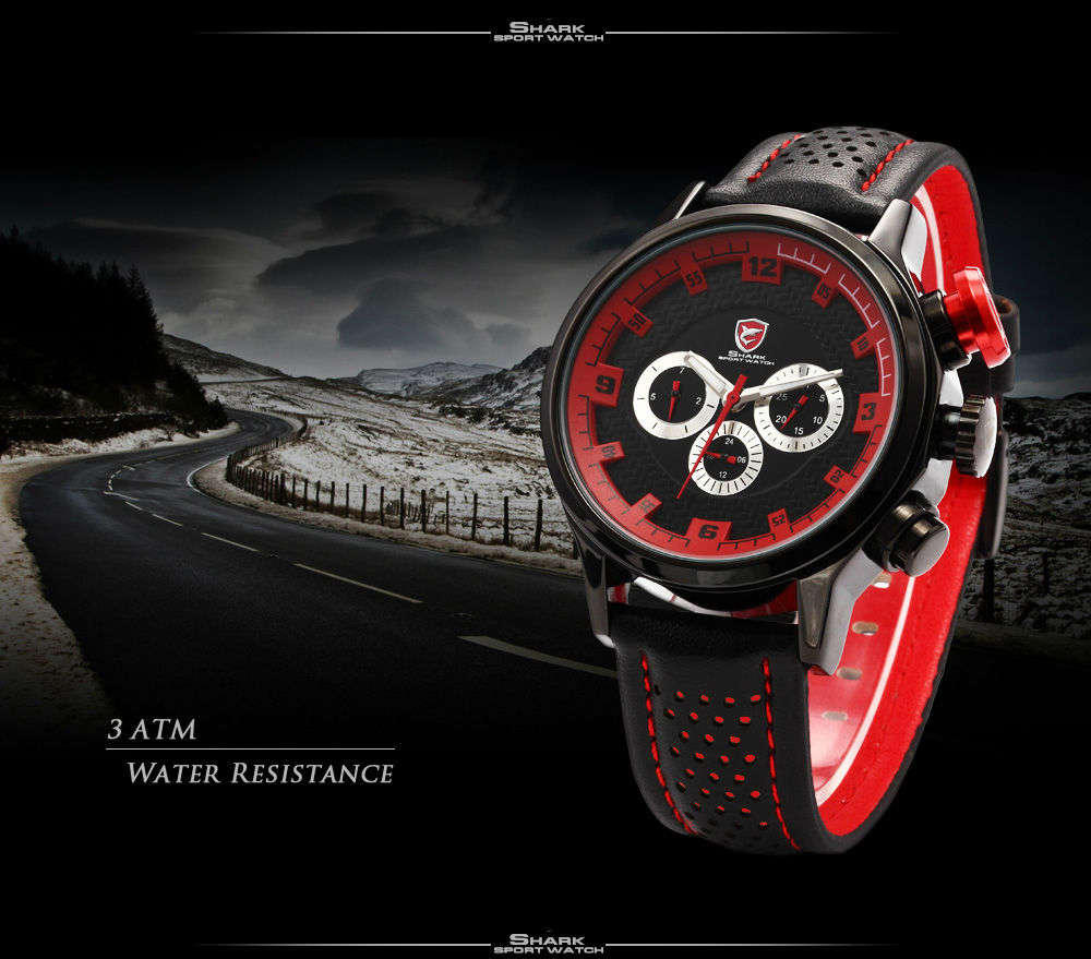 1 day only* SHARK **GRAN TURISMO** INSPIRED RED TRIM CHRONOGRAPH WATCH W/ BOX, PAPERS, LOADED!!