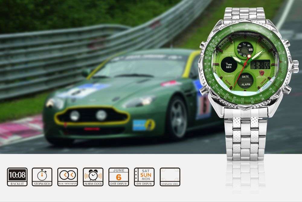 *HOT* SHARK EIGHTGILL ANA-DIGI DUAL TIME SILVER CHRONOGRAPH WATCH W/ BOX, PAPERS, LOADED!!