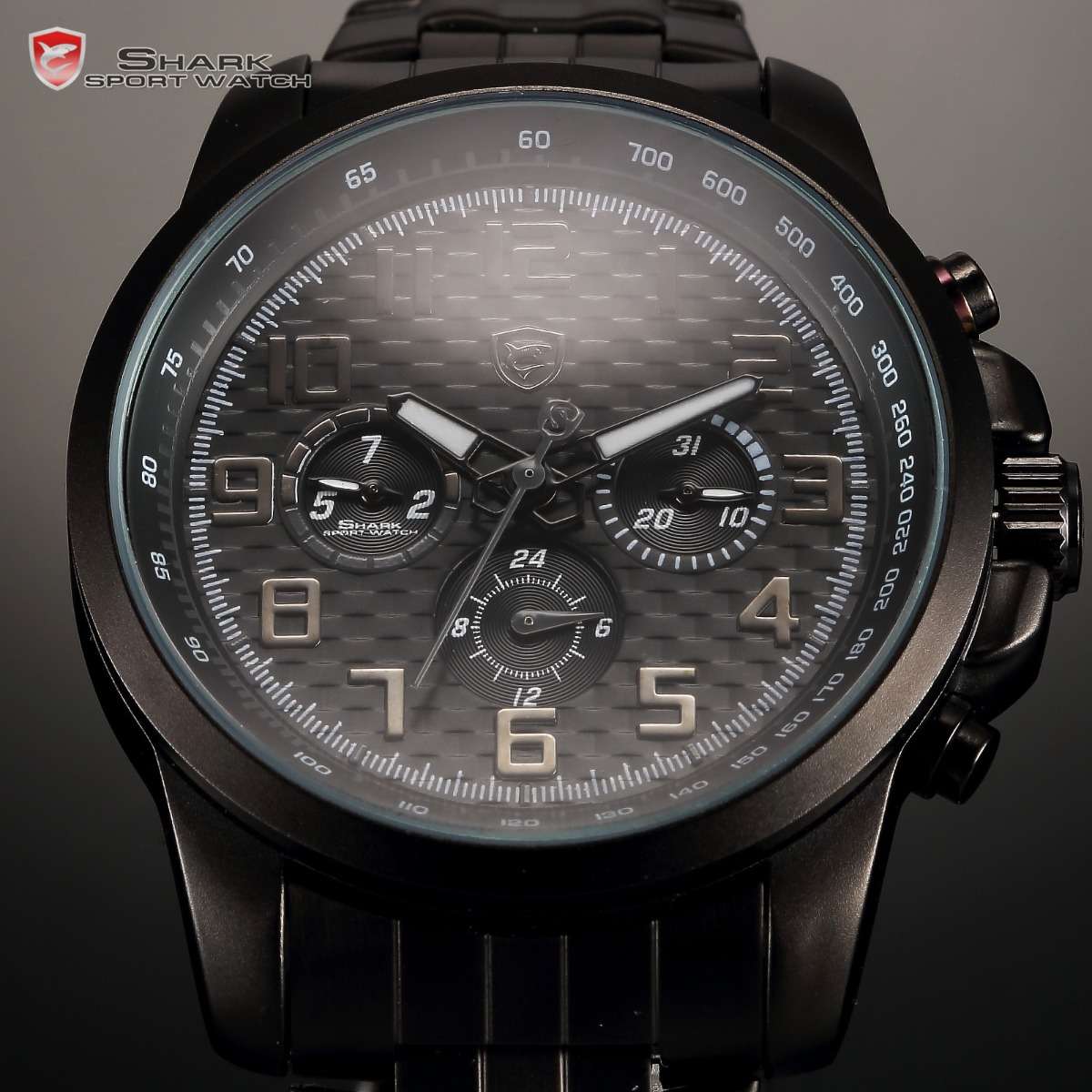 brand new SHARK Men's DAYTONA CARBON FIBER Dual Time Chronograph Watch w/ BOX,PAPERS