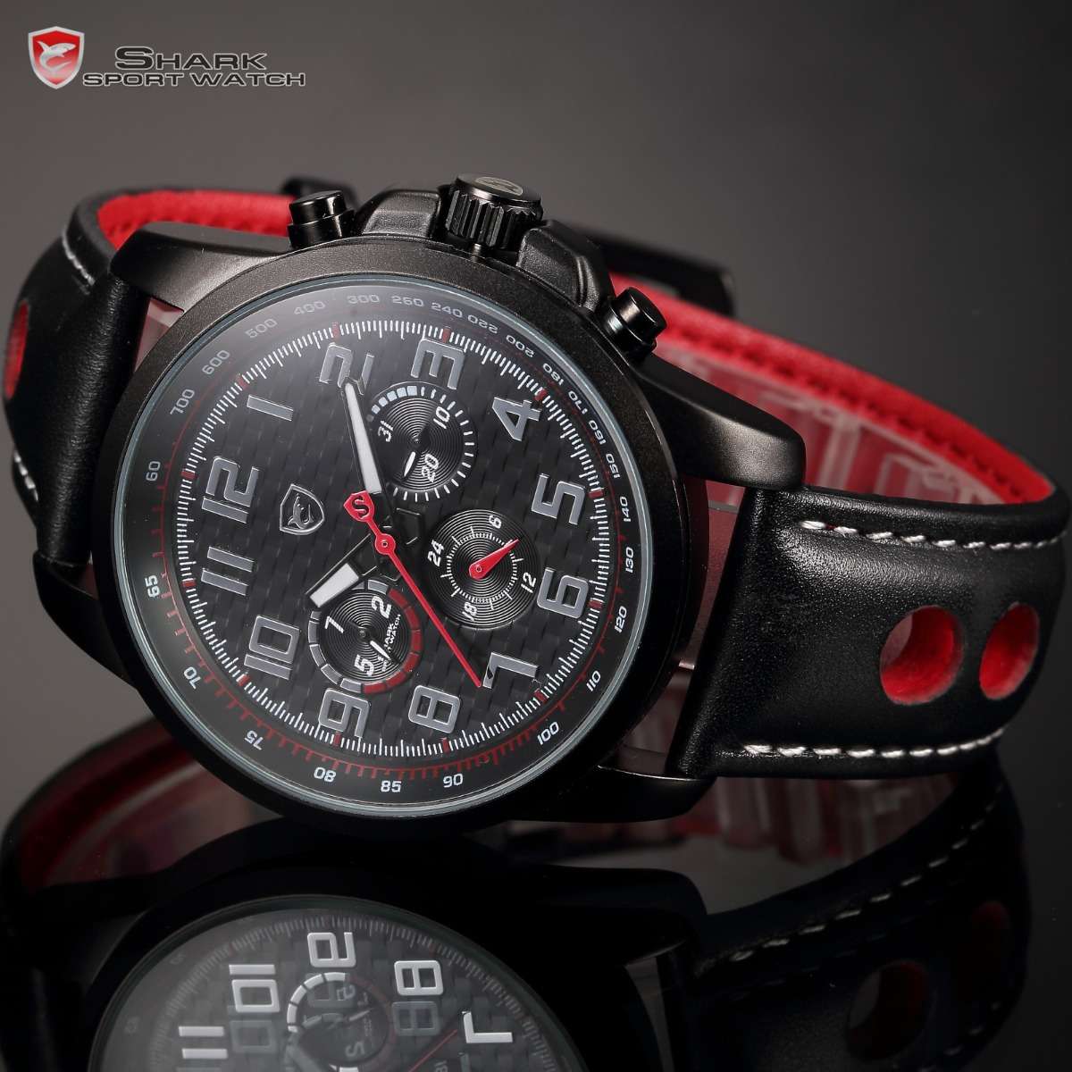 *ends @ 12:30pm!!* SHARK Men's DAYTONA CARBON FIBER Dual Time Chronograph Watch w/ BOX,PAPERS