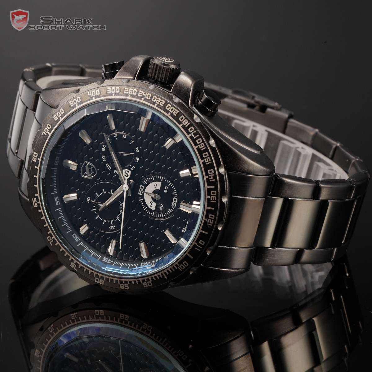 brand new SHARK Men's DAYTONA CARBON FIBER Dual Time Chronograph Watch w/ BOX,PAPERS