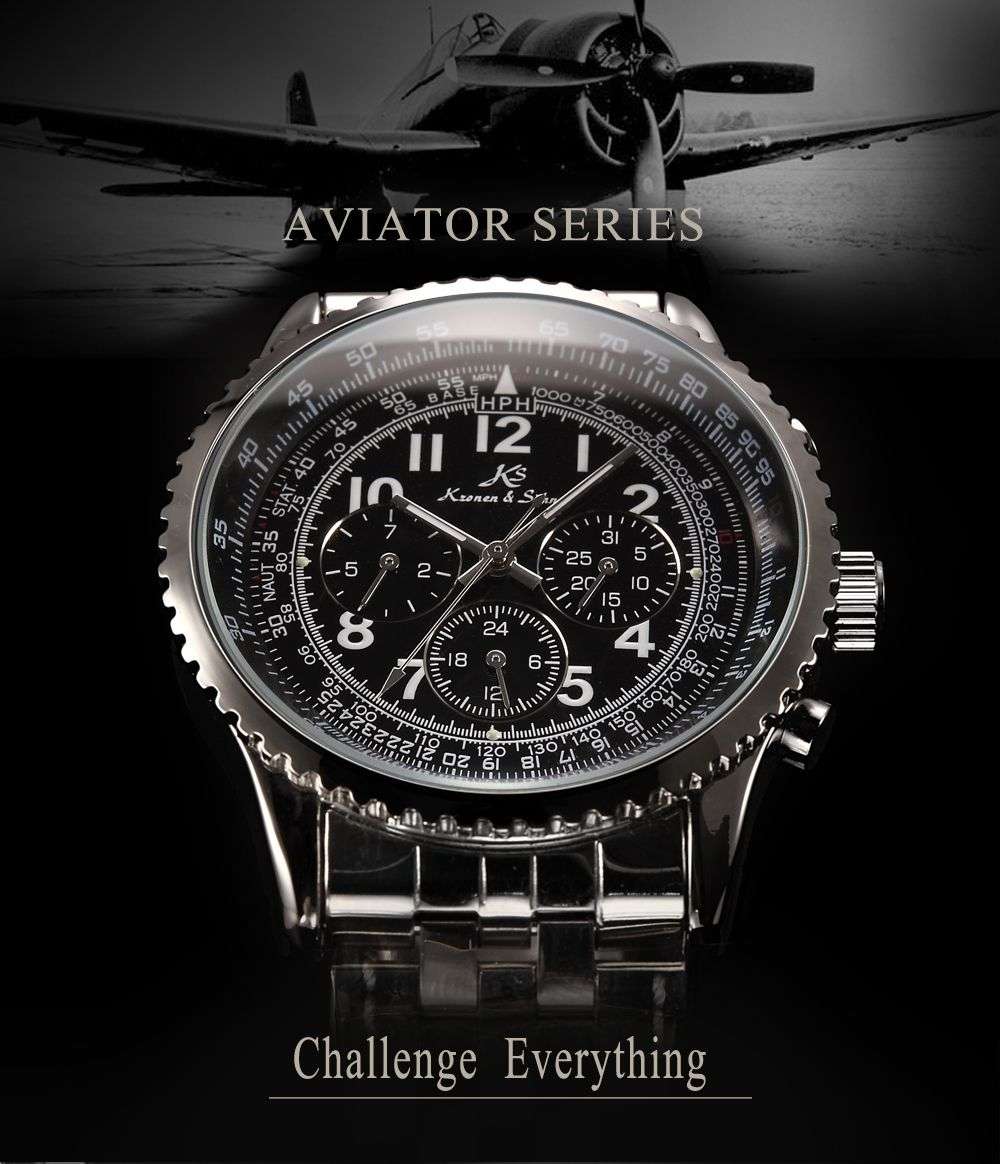 *Flight Pilot, exclusive! KRONEN & SOHNE Aviator Automatic Flight Calculator Black Dial Chrono