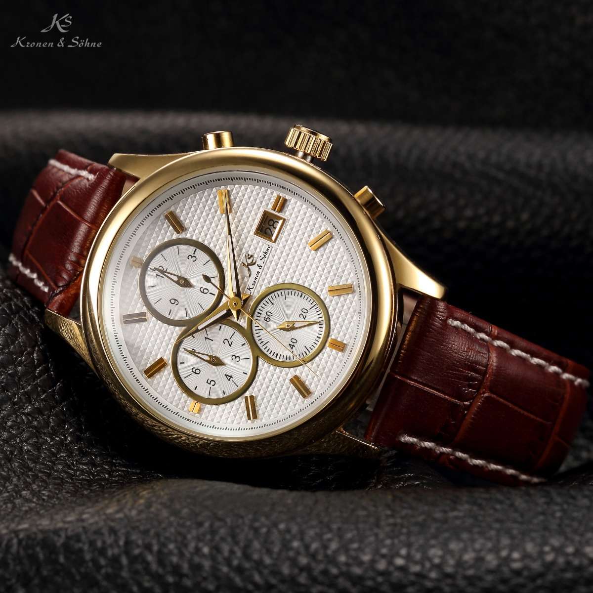 ends @ 1:30pm! KRONEN & SOHNE Nautilus Voyager AUTOMATIC Chronograph Watch NEW w/ BOX AND PAPERS