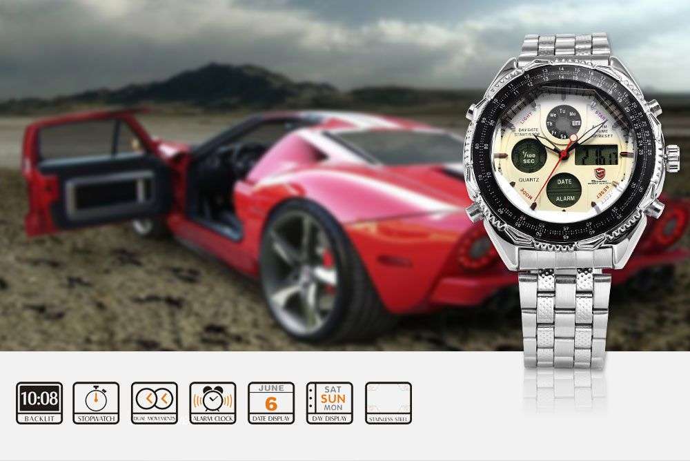 *HOT* SHARK EIGHTGILL ANA-DIGI DUAL TIME SILVER CHRONOGRAPH WATCH W/ BOX, PAPERS, LOADED!!