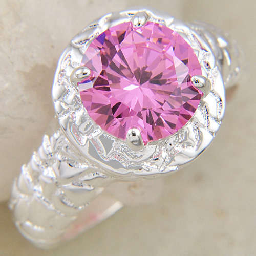 SWEET! Brilliant 3.87ct Cr. Pink Topaz 925 Silver Ring. Size 7 / O / 17.3mm