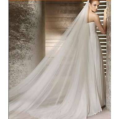 D.I.Y. EMBELLISH/CUT TO SIZE REQUIRED -  IVORY LONG  TRAILING CHAPEL VEIL WITH COMB  - APPROX 1.8 M