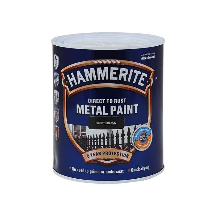 Hammerite Direct To Rust Metal Paint Smooth Black 1L