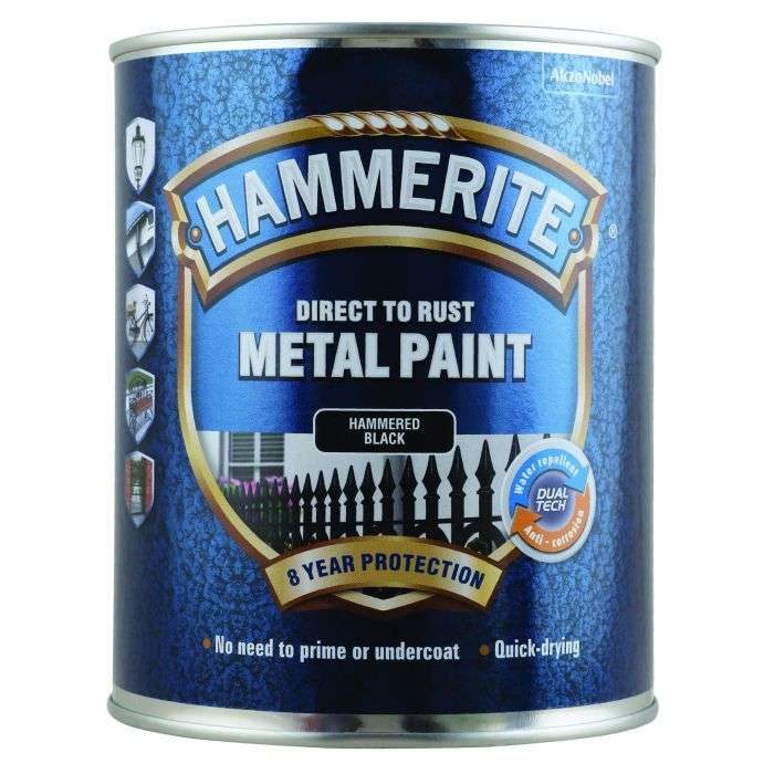 Hammerite Direct To Rust Metal Paint Hammered Black 1L