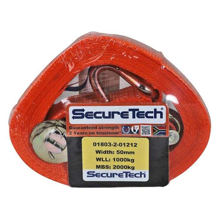 SecureTech Short Handle Ratchet Strap With J-Hooks 50mm x 7m