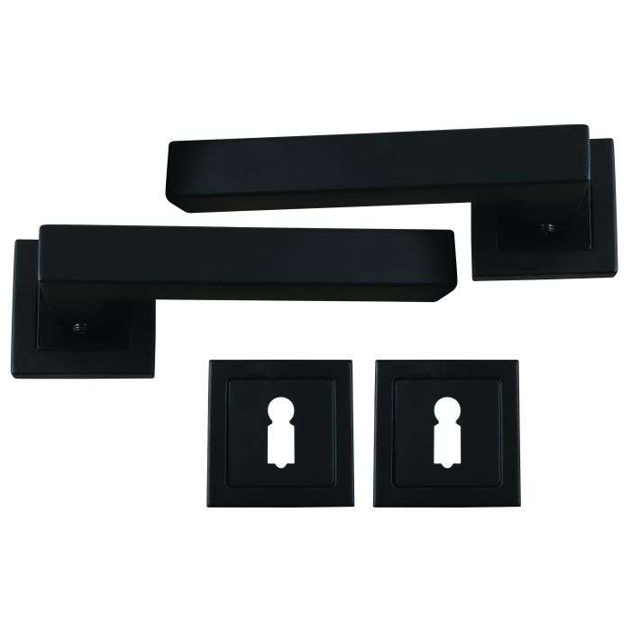 QS Black Stainless Steel Keyhole Dala Lever Handle On Rose