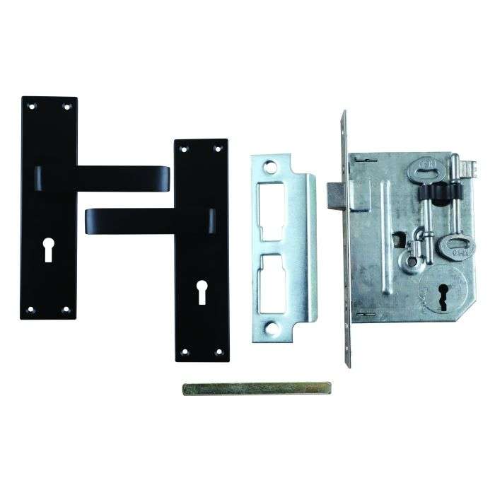Fort Knox Matt Black Magnific Lever Handle On Backplate 3 Lever Lockset