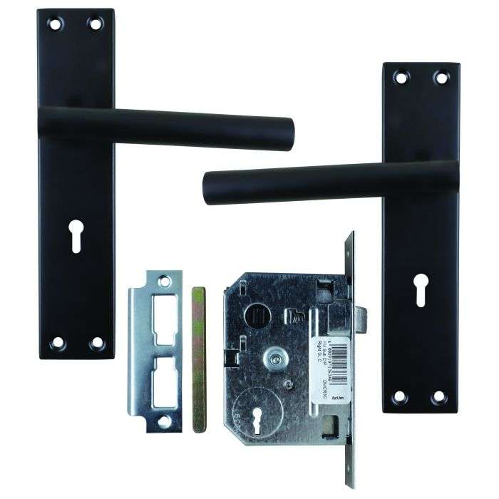 Fort Knox Matt Black Royal Lever Handle On Backplate 3 Lever Lockset