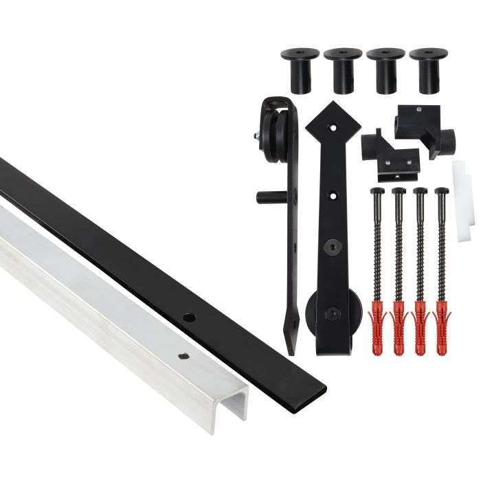 Hillaldam Door Track Barn Spartan Black 1.8m Set