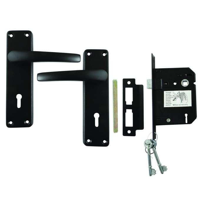BBL Black Econo Sirius Lever Handle On Backplate 3 Lever Lockset